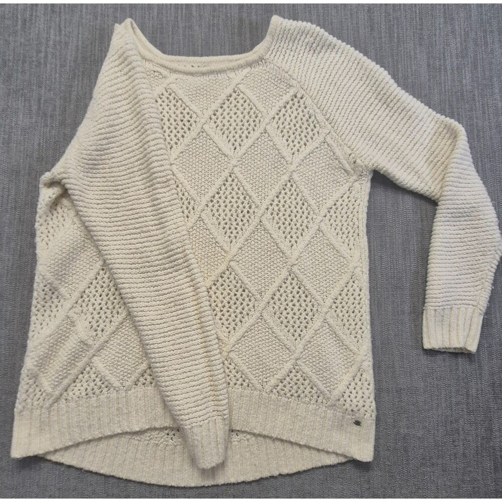 American Eagle Womens XL Cream Argyle Diamond Knit Crewneck Sweater Cotton Blend